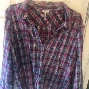 Joie Cotton Flannel Plaid Blouse
